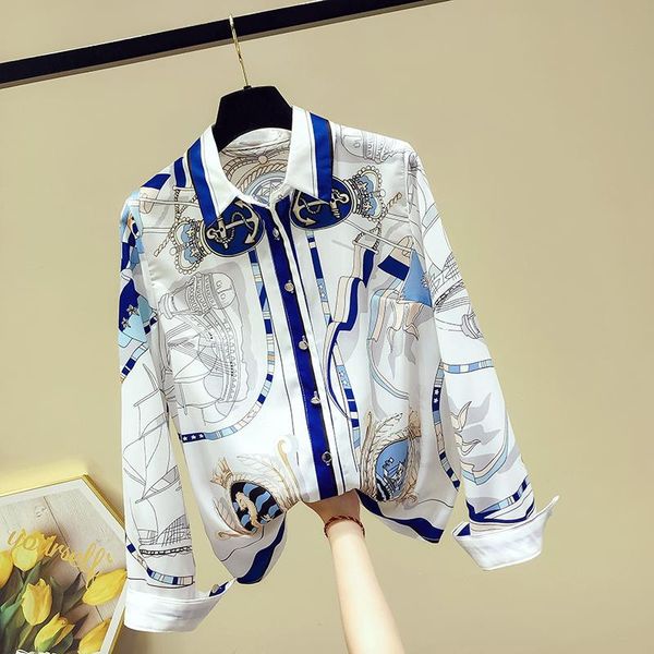 women's blouses & shirts 2021 spring turn down collar long sleeves runway style print shirt female office ladies blouse, White
women's blouses & shirts 2021 spring turn down collar long sleeves runway style print shirt female office ladies blouse, White