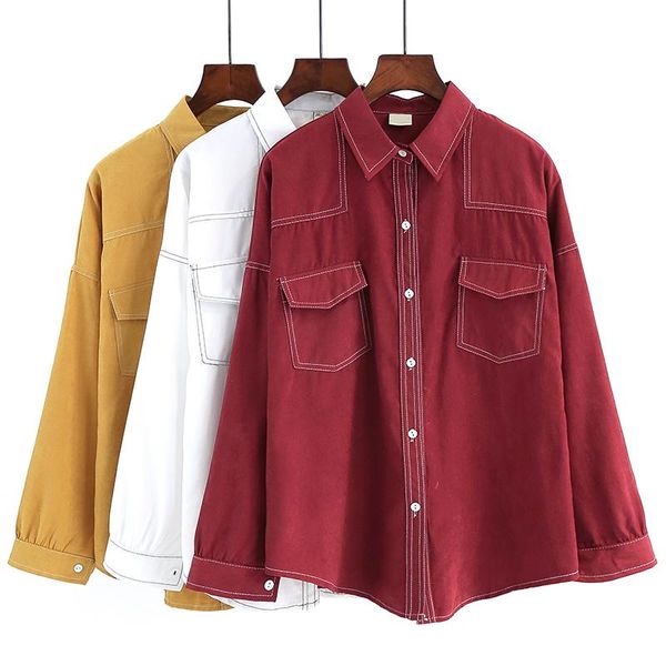 long sleeve women korean fashion contrast button pocket blouse shirt loose vintage streetwear japan man blusas chaqueta 's blo women�, White
long sleeve women korean fashion contrast button pocket blouse shirt loose vintage streetwear japan man blusas chaqueta 's blo women�, White