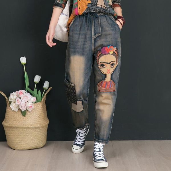 denim harem pant office lady oversize casual jean 2021 spring women fashion korea style elastic waist cartoon embroidery women's jeans, Blue
denim harem pant office lady oversize casual jean 2021 spring women fashion korea style elastic waist cartoon embroidery women's jeans, Blue