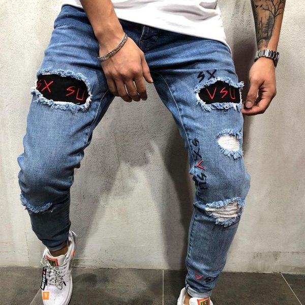 men's jeans 2021 slim-fit ripped man embroidered denim patch hole pencil pants male hip hop trousers, Blue
men's jeans 2021 slim-fit ripped man embroidered denim patch hole pencil pants male hip hop trousers, Blue