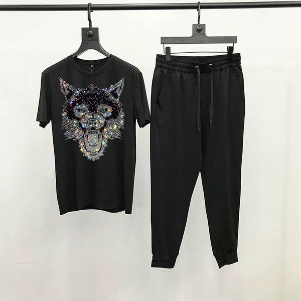 men's tracksuits personalized drilling korean round neck t-shirt fashion youth sets style track suit street short sleeve, Gray
men's tracksuits personalized drilling korean round neck t-shirt fashion youth sets style track suit street short sleeve, Gray