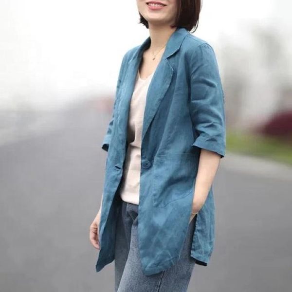 women's wool & blends spring summer linen coat casual loose women five point sleeve, Black
women's wool & blends spring summer linen coat casual loose women five point sleeve, Black