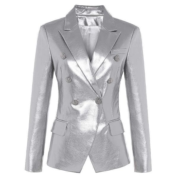est fall winter designer blazer jacket women's lion metal buttons double breasted synthetic leather overcoat 210526, White;black
est fall winter designer blazer jacket women's lion metal buttons double breasted synthetic leather overcoat 210526, White;black
