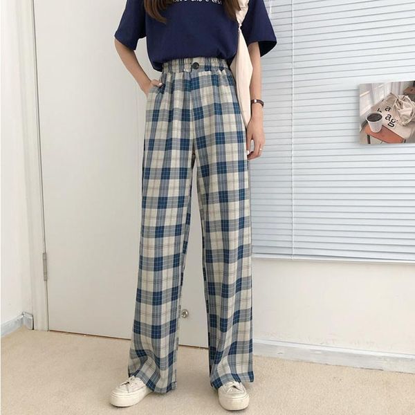 women's pants & capris blue plaid summer thin loose straight mopping high waist drooping casual wide-leg, Black;white
women's pants & capris blue plaid summer thin loose straight mopping high waist drooping casual wide-leg, Black;white