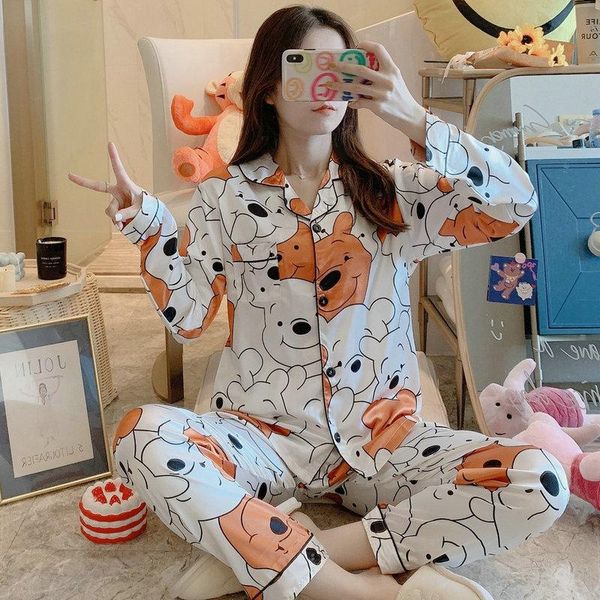 women long-sleeve suit cartoons home service comfortable ice silk pajamas spring autumn two-piece cardigan women's sleepwear, Black;red
women long-sleeve suit cartoons home service comfortable ice silk pajamas spring autumn two-piece cardigan women's sleepwear, Black;red