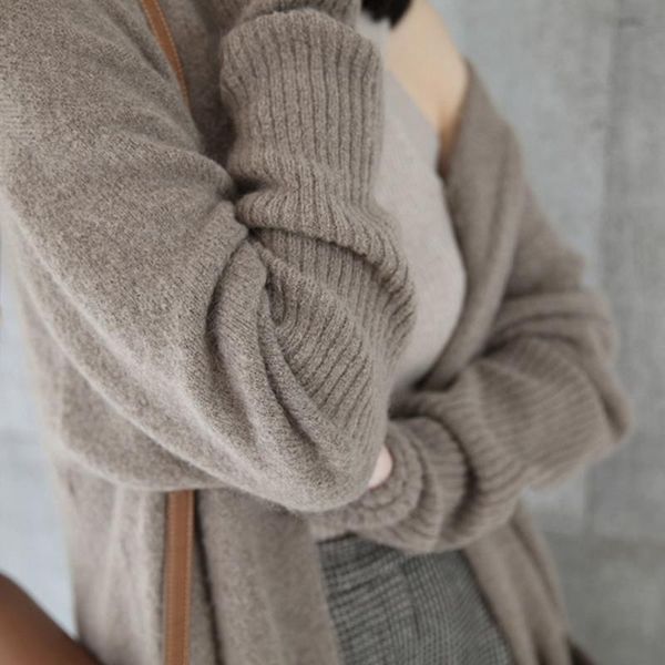 long section knit cardigan loose women sweaters thick autumn and winter coat female, White;black
long section knit cardigan loose women sweaters thick autumn and winter coat female, White;black