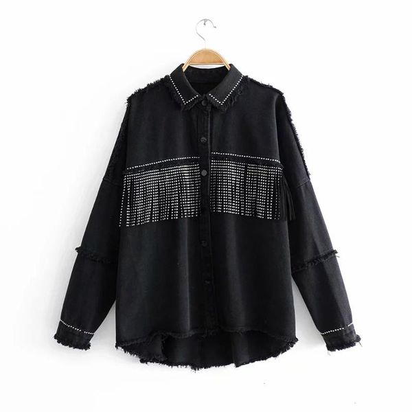 women's jackets black denim jacket loose autumn mental covered single breasted coat sequined tassels streetwear fashion outwear, Black;brown
women's jackets black denim jacket loose autumn mental covered single breasted coat sequined tassels streetwear fashion outwear, Black;brown