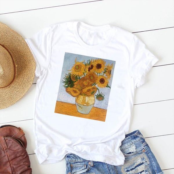 and women lady sunflower painting men t shirts printed ladies short sleeve tee female clothes graphic, White;black
and women lady sunflower painting men t shirts printed ladies short sleeve tee female clothes graphic, White;black