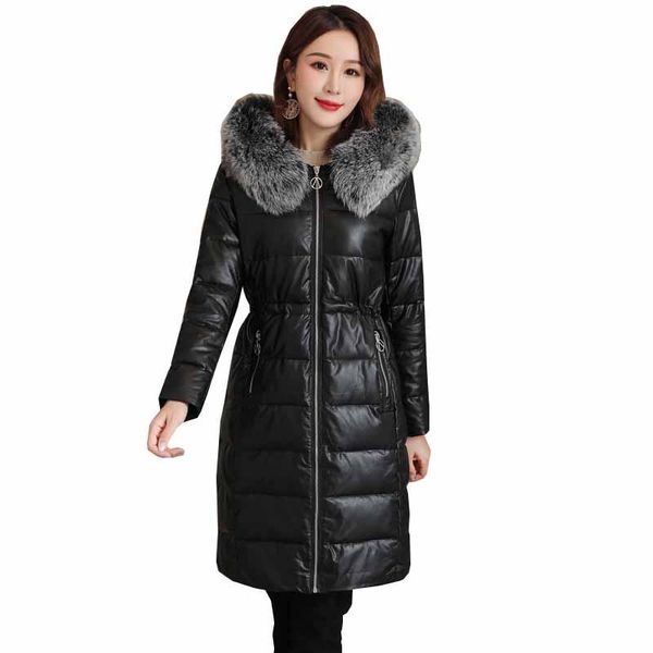 women's leather & faux winter sheepskin jacket duck down thick warm parker 2021 fashion ladies loose long overcoat ok1186, Black
women's leather & faux winter sheepskin jacket duck down thick warm parker 2021 fashion ladies loose long overcoat ok1186, Black