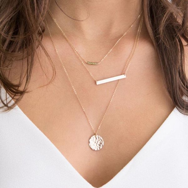 pendant necklaces geometric small round hammer stainless steel plate gold necklace ladies fashion in 2021, Silver 
pendant necklaces geometric small round hammer stainless steel plate gold necklace ladies fashion in 2021, Silver