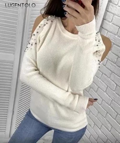 women's sweaters lugentolo autumn winter women knitted sweater long-sleeved solid color beaded round neck pullover lady bottoming, White;black
women's sweaters lugentolo autumn winter women knitted sweater long-sleeved solid color beaded round neck pullover lady bottoming, White;black