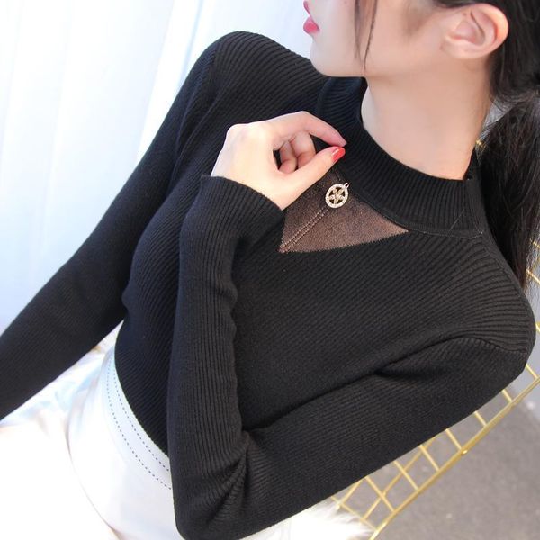 women's sweaters 2021 fashion and western style half-high neck long-sleeved women autumn winter mesh hollow sweater slim knit top, White;black
women's sweaters 2021 fashion and western style half-high neck long-sleeved women autumn winter mesh hollow sweater slim knit top, White;black