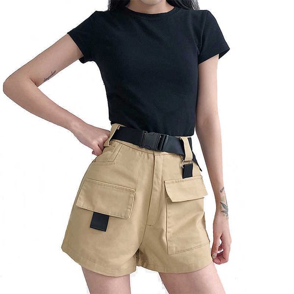 women casual denim shorts summer high waist 's sports big pocket cargo with belt 210531, White;black
women casual denim shorts summer high waist 's sports big pocket cargo with belt 210531, White;black