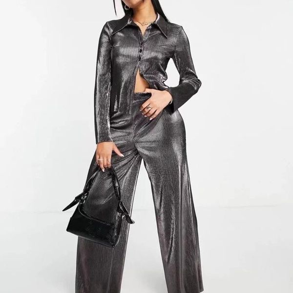 women's two piece pants xikom silver high street set women autumn long sleeve for elastic waist wide leg, White
women's two piece pants xikom silver high street set women autumn long sleeve for elastic waist wide leg, White