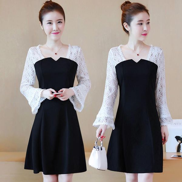 sping fashion elegant casual a-line solid v-neck lace sleeve horn cuff black white patchwork plus size women autumn dress dresses, Black;gray
sping fashion elegant casual a-line solid v-neck lace sleeve horn cuff black white patchwork plus size women autumn dress dresses, Black;gray
