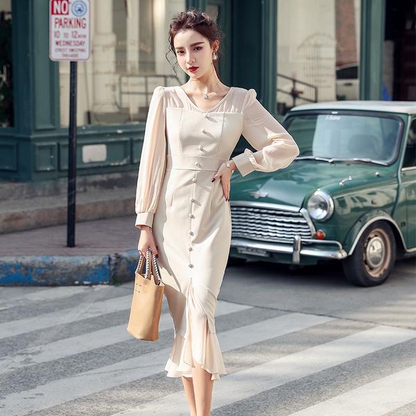 casual dresses spring women elegant long sleeve dress lady midi v neck slim fish tail chiffon patchwork vintage evening party vestidos, Black;gray
casual dresses spring women elegant long sleeve dress lady midi v neck slim fish tail chiffon patchwork vintage evening party vestidos, Black;gray