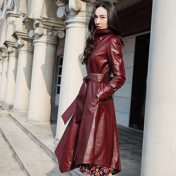 women's leather & faux 2021 spring and autumn high-quality sheepskin windbreaker long single-leather jacket, Black
women's leather & faux 2021 spring and autumn high-quality sheepskin windbreaker long single-leather jacket, Black