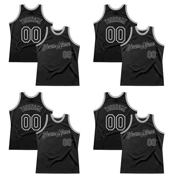 custom black black-silver gray authentic throwback basketball jersey