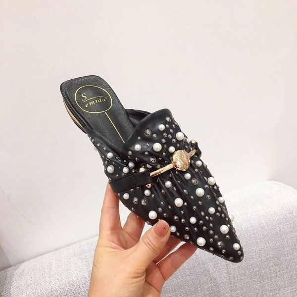 low rubber flip flops pointed toe shoes string bead rivet woman's slippers luxury slides hawaiian 2021 flat designer summer, Black
low rubber flip flops pointed toe shoes string bead rivet woman's slippers luxury slides hawaiian 2021 flat designer summer, Black