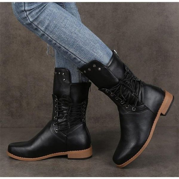 boots fall 2021 women's thick heel round head side lace up solid color medium tube british knight women, Black
boots fall 2021 women's thick heel round head side lace up solid color medium tube british knight women, Black