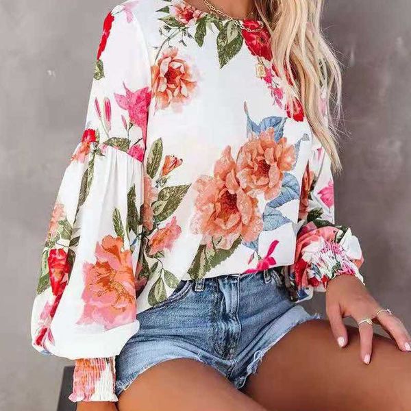 2021 women's autumn and winter new long sleeve printed lantern sleeve shirt, White;black
2021 women's autumn and winter new long sleeve printed lantern sleeve shirt, White;black