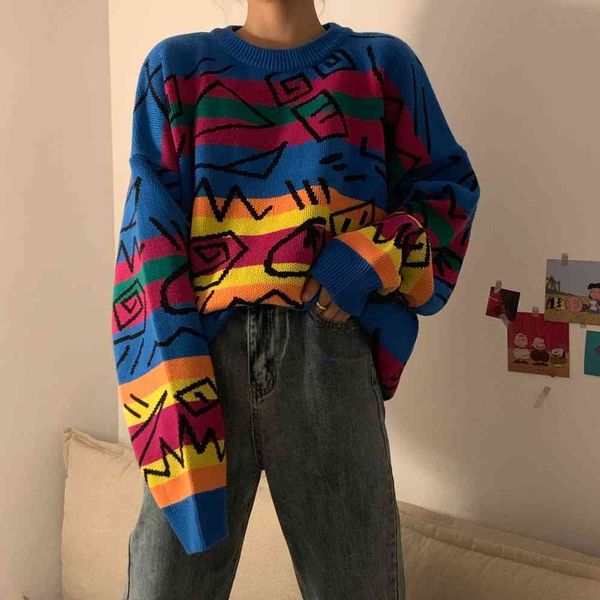 fancy retro-crazy loosey style pull femme graffiti striped rainbow lover sweater mesh neck long patch, White;black
fancy retro-crazy loosey style pull femme graffiti striped rainbow lover sweater mesh neck long patch, White;black