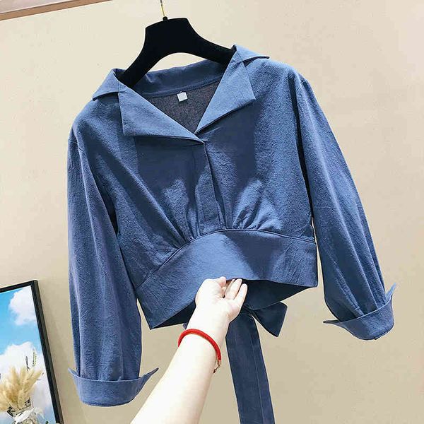 spring new fashion solid notched shirt short waist new design women blouses 210421, White
spring new fashion solid notched shirt short waist new design women blouses 210421, White