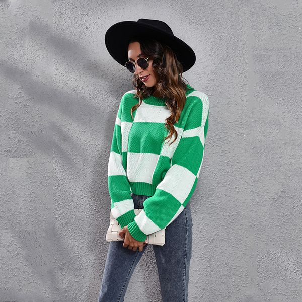 european american new women's knits & tees green plaid matching long sleeve knitted sweater loose autumn winter clothing, White
european american new women's knits & tees green plaid matching long sleeve knitted sweater loose autumn winter clothing, White