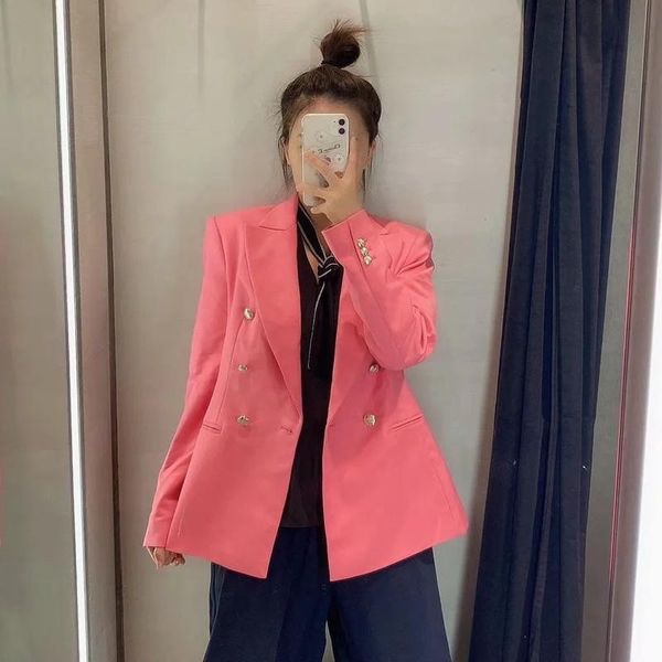 rose red metal button blazer women solid colors double breasted casual office 2021 fashion work wear chic formal clothing women's suits, White;black
rose red metal button blazer women solid colors double breasted casual office 2021 fashion work wear chic formal clothing women's suits, White;black