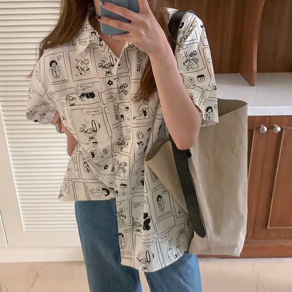 preppy style cartoon print short sleeve blouse women white blouses loose summer outwear girls (f4315) 210423
preppy style cartoon print short sleeve blouse women white blouses loose summer outwear girls (f4315) 210423