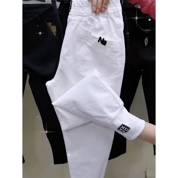 women's jeans casual harem pants cotton elastic waist patch washed denim lettered ankle bands women bottoms baggy dm3, Blue
women's jeans casual harem pants cotton elastic waist patch washed denim lettered ankle bands women bottoms baggy dm3, Blue