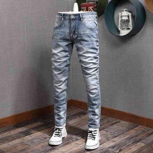 men's jeans italian style fashion men retro light blue elastic cotton ripped denim trousers vintage designer casual slim long pant
men's jeans italian style fashion men retro light blue elastic cotton ripped denim trousers vintage designer casual slim long pant