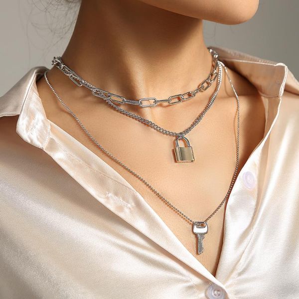 chains 5sets/lot wholesale vintage punk key lock pendant neckalce multi-layer personality choker chain necklace jewelry women in bulk, Silver
chains 5sets/lot wholesale vintage punk key lock pendant neckalce multi-layer personality choker chain necklace jewelry women in bulk, Silver