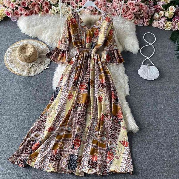 spring trumpet sleeves v-neck chiffon print maxi vestidos women's seaside vacation waist and thin big swing dress gk470 210506, Black;gray
spring trumpet sleeves v-neck chiffon print maxi vestidos women's seaside vacation waist and thin big swing dress gk470 210506, Black;gray