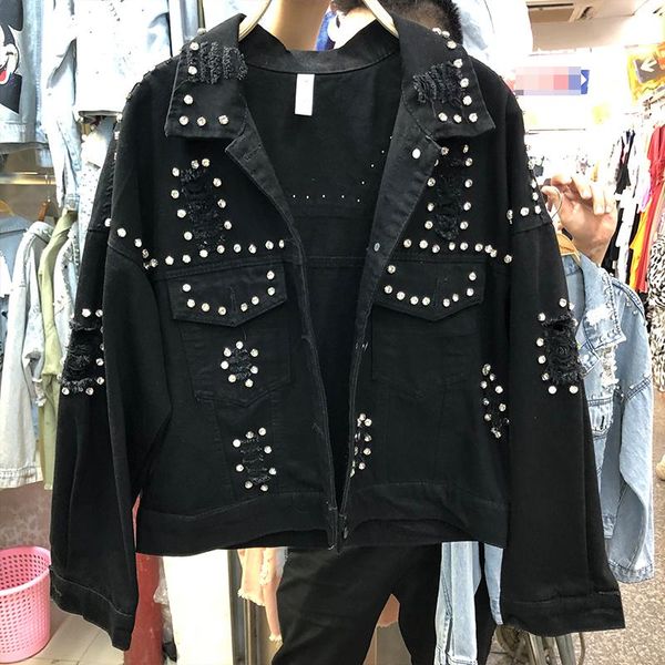 women's jackets 2021 autumn heavy industry diamond hole short loose denim jacket women fashion female black jeans coat streetwear, Black;brown
women's jackets 2021 autumn heavy industry diamond hole short loose denim jacket women fashion female black jeans coat streetwear, Black;brown