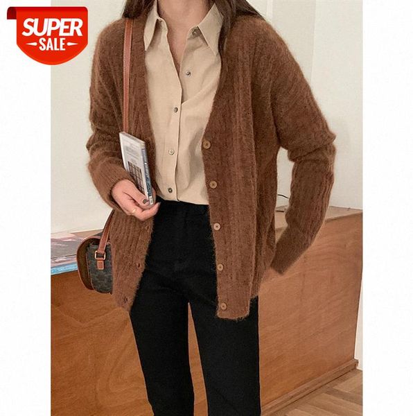 korean version of v-neck mohair sweater lazy single-breasted loose coat 12726 #7y8s, Black;gray
korean version of v-neck mohair sweater lazy single-breasted loose coat 12726 #7y8s, Black;gray