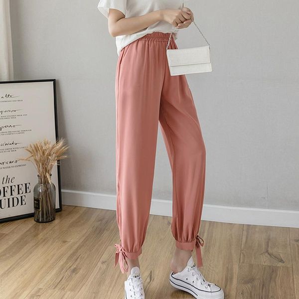 korean style casual bandage summer sweatpants women's chiffon pants 2021 fashion high waist harem women turnip trousers & capris, Black;white
korean style casual bandage summer sweatpants women's chiffon pants 2021 fashion high waist harem women turnip trousers & capris, Black;white