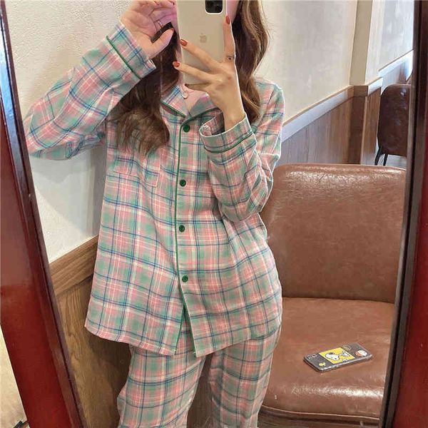 sleepwear two pieces suit lovely cotton gentle nightwear plaid sweet soft casual loose fashion long sleeves pajamas set, Black;red
sleepwear two pieces suit lovely cotton gentle nightwear plaid sweet soft casual loose fashion long sleeves pajamas set, Black;red
