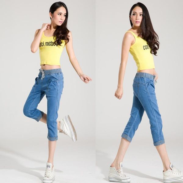 summer casual elastic waist denim pants for women capris jeans loose harem female straight women's, Blue
summer casual elastic waist denim pants for women capris jeans loose harem female straight women's, Blue