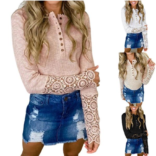 women's t-shirt autumn winter women lace stitching knitted casual solid color half-open button v-neck long sleeve pink white black t-s
women's t-shirt autumn winter women lace stitching knitted casual solid color half-open button v-neck long sleeve pink white black t-s
