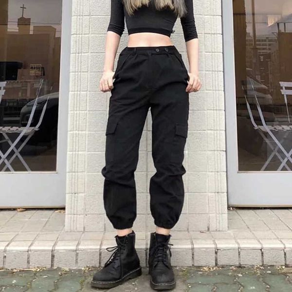 autumn hip hop pant loose high waist street women's trousers solid big pocket casual trouser 210531, Black;white
autumn hip hop pant loose high waist street women's trousers solid big pocket casual trouser 210531, Black;white
