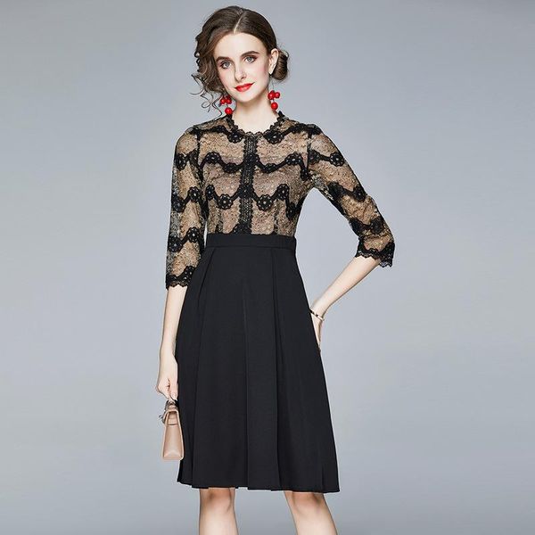 women spring autumn elegant o-collar lace dress vintage party robe femme embroidery designer black vestidos casual dresses, Black;gray
women spring autumn elegant o-collar lace dress vintage party robe femme embroidery designer black vestidos casual dresses, Black;gray