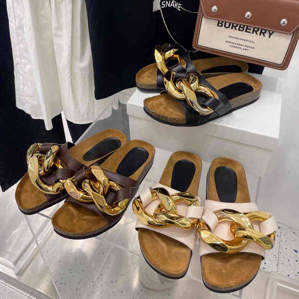 version same high jw ahigo thick big gold chain real leather wear flat bottom lazy cool slippers yw designerss shoes, Black
version same high jw ahigo thick big gold chain real leather wear flat bottom lazy cool slippers yw designerss shoes, Black