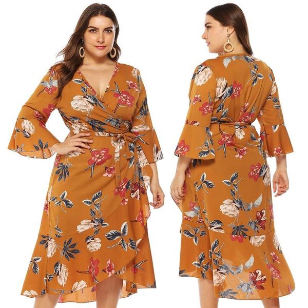 spring and autumn plus size women's flower print mosaic ruffled irregular cross strap deep v dress 11035 three quarter casual dresses, Black;gray
spring and autumn plus size women's flower print mosaic ruffled irregular cross strap deep v dress 11035 three quarter casual dresses, Black;gray