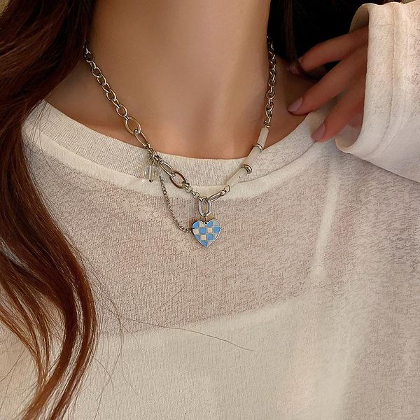 chains blue and white checkered love pendant necklace for female with clavicle chain simple checkerboard wholesale, Silver
chains blue and white checkered love pendant necklace for female with clavicle chain simple checkerboard wholesale, Silver