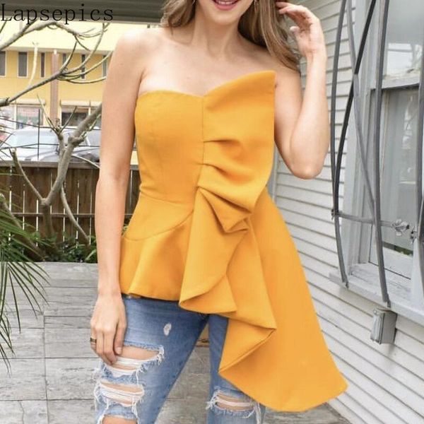 women's blouses & shirts summer wrapped chest irregular ruffled yellow all-match sleeveless women blouse, White
women's blouses & shirts summer wrapped chest irregular ruffled yellow all-match sleeveless women blouse, White