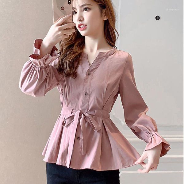 women's spring autumn style blouses shirts casual v-neck sashes loose solid df3394, White
women's spring autumn style blouses shirts casual v-neck sashes loose solid df3394, White