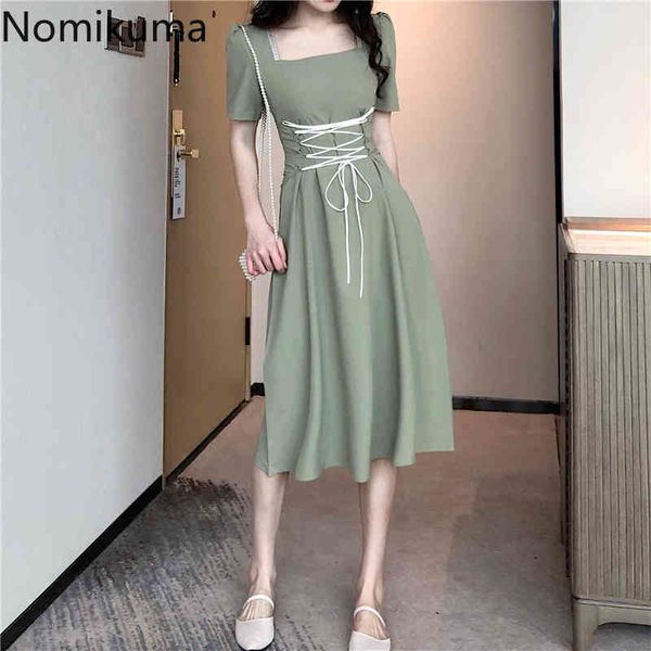 nomikuma elegant vintage square collar short sleeve dress women solid color slim waist lace up summer dresses korean style 3a556 210514, Black;gray
nomikuma elegant vintage square collar short sleeve dress women solid color slim waist lace up summer dresses korean style 3a556 210514, Black;gray