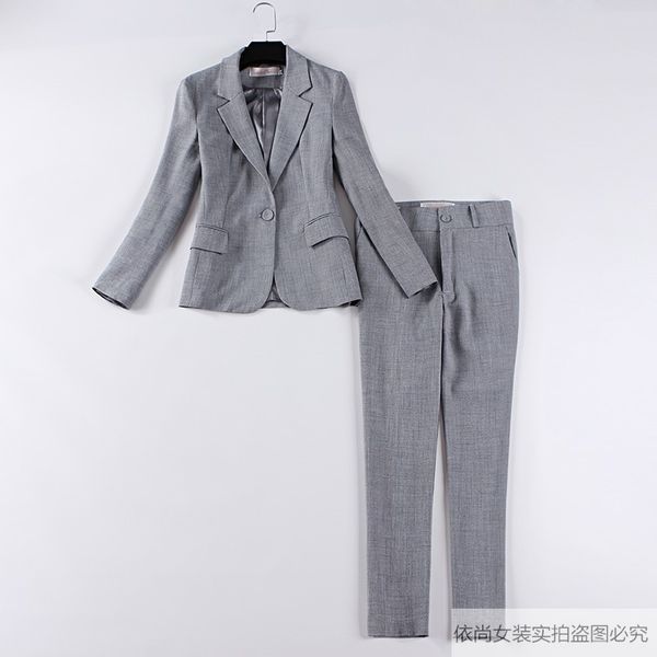 women's business work suit autumn long-sleeved gray blazer pants office two-piece 210527, White
women's business work suit autumn long-sleeved gray blazer pants office two-piece 210527, White
