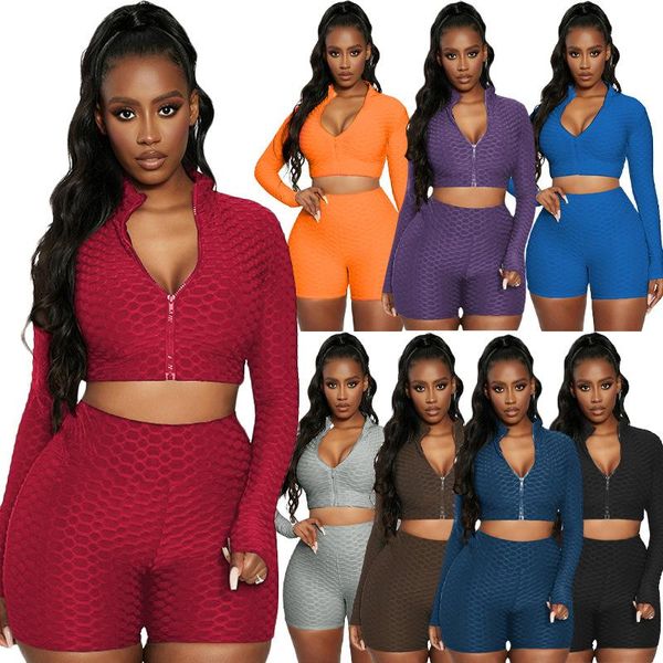 women's tracksuits solid jacquard sport 2 piece matching set women long sleeve zip up crop shorts legging sportsuit workout outfit fitn, Gray
women's tracksuits solid jacquard sport 2 piece matching set women long sleeve zip up crop shorts legging sportsuit workout outfit fitn, Gray